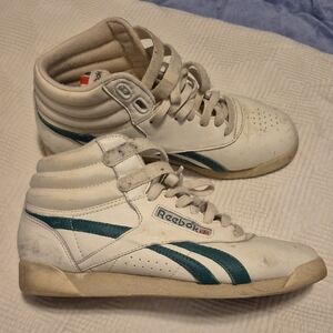 Reebok White and Teal High-Top Sneakers